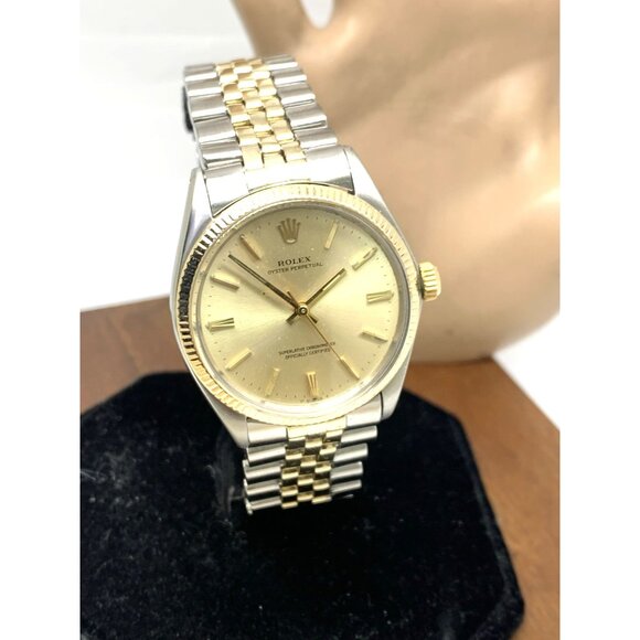 Rolex Oyster Perpetual Men's Watch 1005 Swiss Automatic Vintage 1969 2-Tone 34mm - Picture 12 of 13